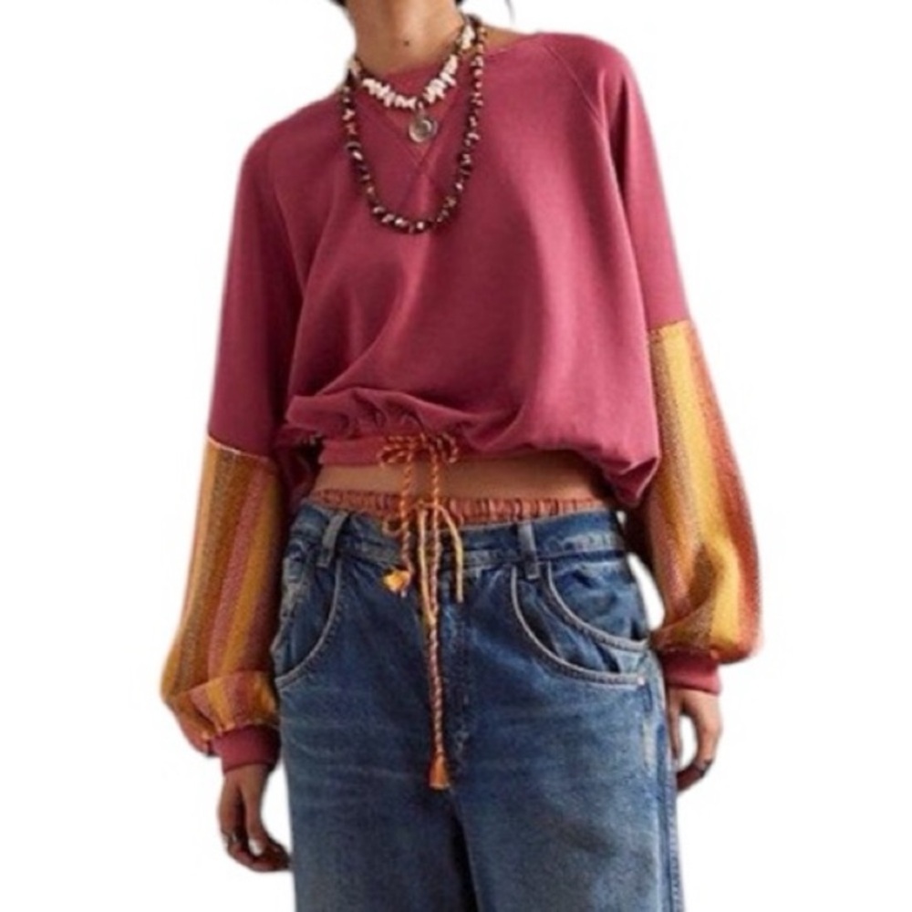 We The Free x Free People Stripe Cuff Statement Dolman Sleeve Pullover | Size L